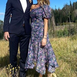 Astr One-Shoulder Floral Dress in Purple and Navy